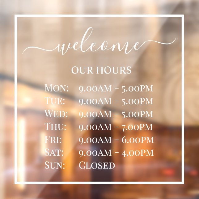 PixDezines Welcome Business Hours DIY Colors Window Cling (Sheet 2)