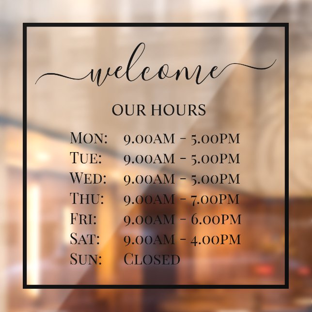 PixDezines Welcome Business Hours Window Cling (Sheet 2)