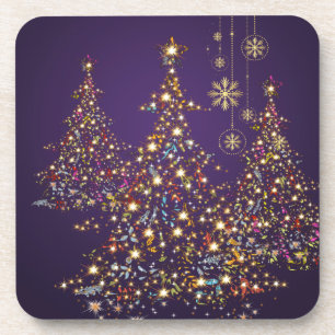PixDezines Whimpsy Christmas Tree+snowflakes Beverage Coaster