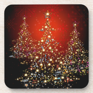 PixDezines Whimpsy Christmas Tree+snowflakes Beverage Coaster