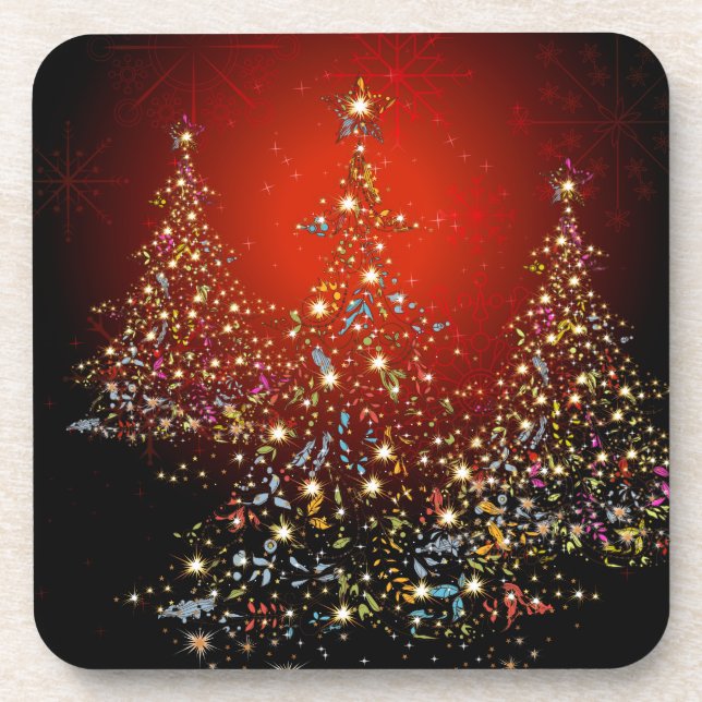 PixDezines Whimpsy Christmas Tree+snowflakes Beverage Coaster (Front)