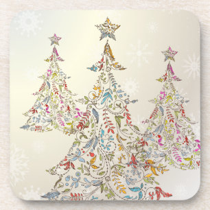 PixDezines Whimpsy Christmas Tree+snowflakes Beverage Coaster