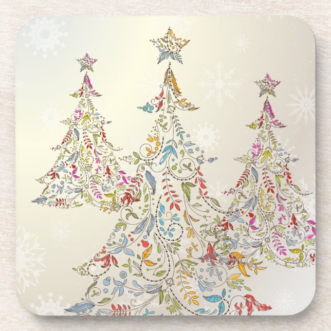 PixDezines Whimpsy Christmas Tree+snowflakes Beverage Coaster (Front)