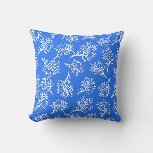 PixDezines white+blue coral/diy background Throw Pillow (Front)