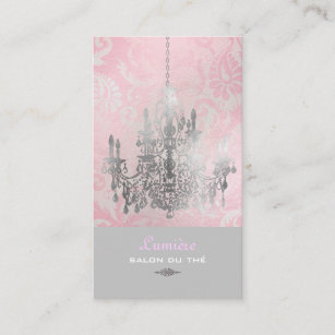 PixDezines White Chandelier+Pink Damask Business Card