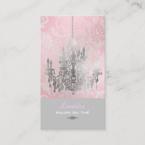 PixDezines White ChandelierPink Damask Business Card