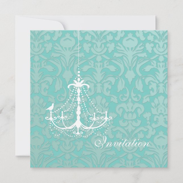 PixDezines White Chandelier with a Bird Invitation (Front)