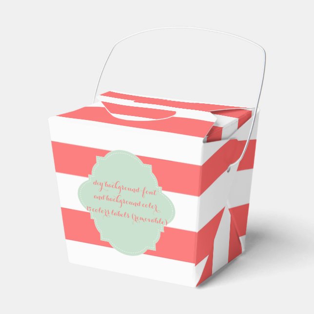 PixDezines White+Coral Orange stripes Favor Boxes (Front Side)