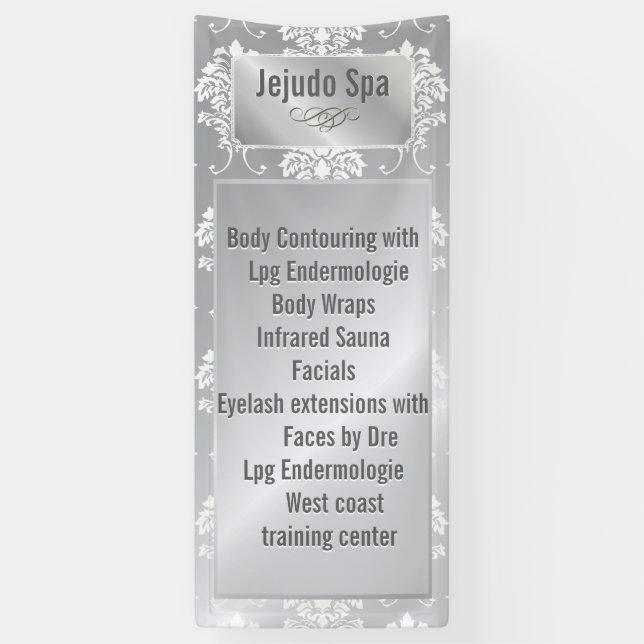 PixDezines White Damask + Silver Tone Banner (Vertical)