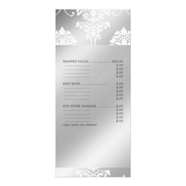 PixDezines White Damask, Spa Services Menu (Front)