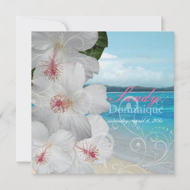 PixDezines White Hibiscus/beach/tropical wedding Invitation (Front)