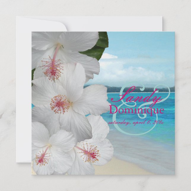 PixDezines White Hibiscus/beach/tropical wedding Invitation (Front)