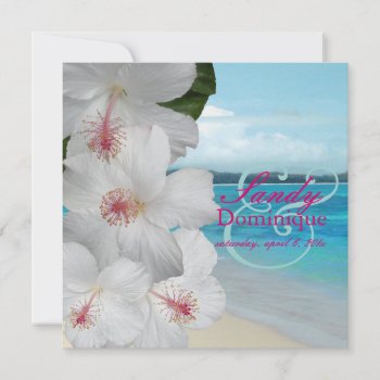 Pixdezines White Hibiscus/beach/tropical Wedding Invitation by custom_stationery at Zazzle