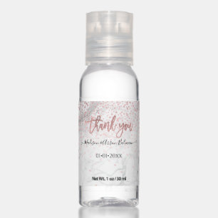 PixDezines White Marble and Faux Rose Gold Confett Hand Sanitizer