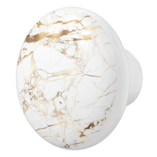 PIXDEZINES WHITE MARBLE+FAUX GOLD VEINS CERAMIC KNOB