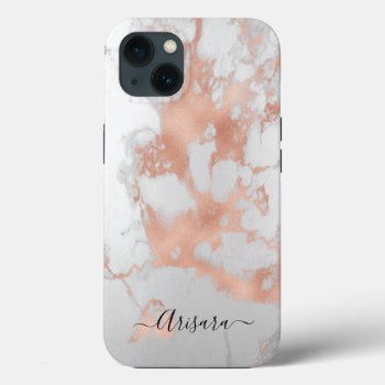 Pixdezines White Marble Faux Rose Gold Iphone 13 Case by iphone_skins at Zazzle
