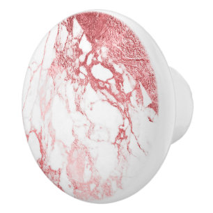 PIXDEZINES WHITE MARBLE+FAUX ROSE GOLD CERAMIC KNOB