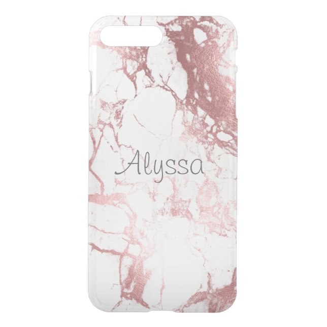 PixDezines White Marble+Faux Rose Gold Uncommon iPhone Case (Back)