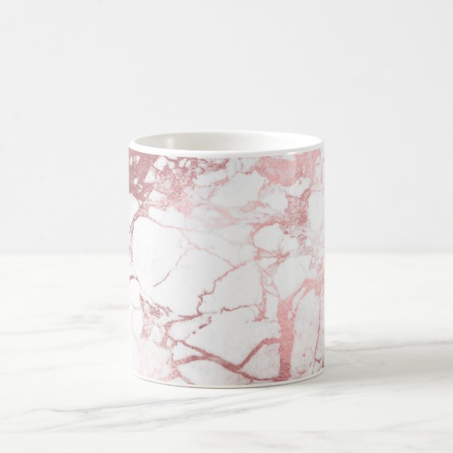 PixDezines WHITE MARBLE+FAUX ROSE GOLD VEINS Coffee Mug (Center)