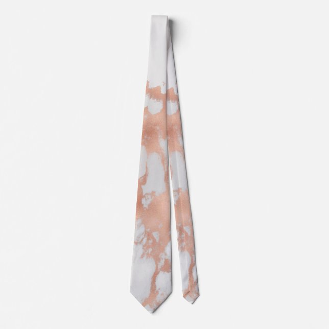 PixDezines White Marble+Faux Rose Gold Veins Neck  Neck Tie (Front)
