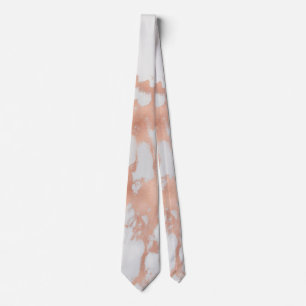 PixDezines White Marble+Faux Rose Gold Veins Neck  Tie