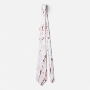 PixDezines White Marble+Faux Rose Gold Veins Neck Tie