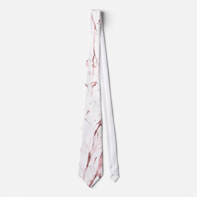 PixDezines White Marble+Faux Rose Gold Veins Neck Tie (Front)
