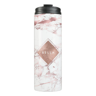 PixDezines WHITE MARBLE FAUX ROSE GOLD VEINS Thermal Tumbler