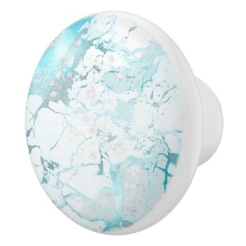 Pixdezines White Marble Turquoise Blue Veins Ceramic Knob by PixDezines at Zazzle