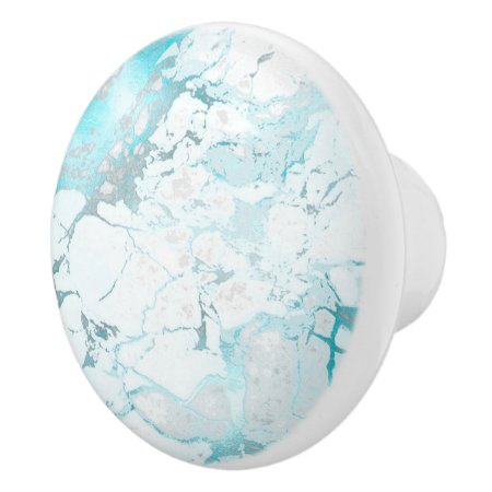 Pixdezines White Marble Turquoise Blue Veins Ceramic Knob
