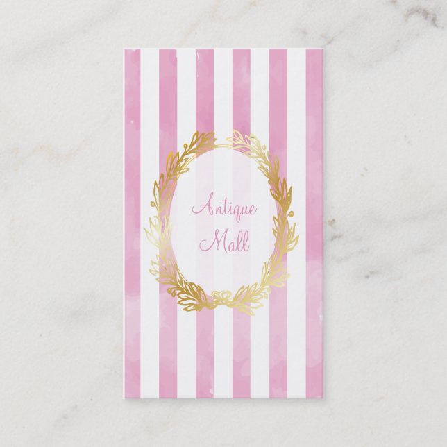 PixDezines white stripes/pink digital watercolor Business Card (Front)