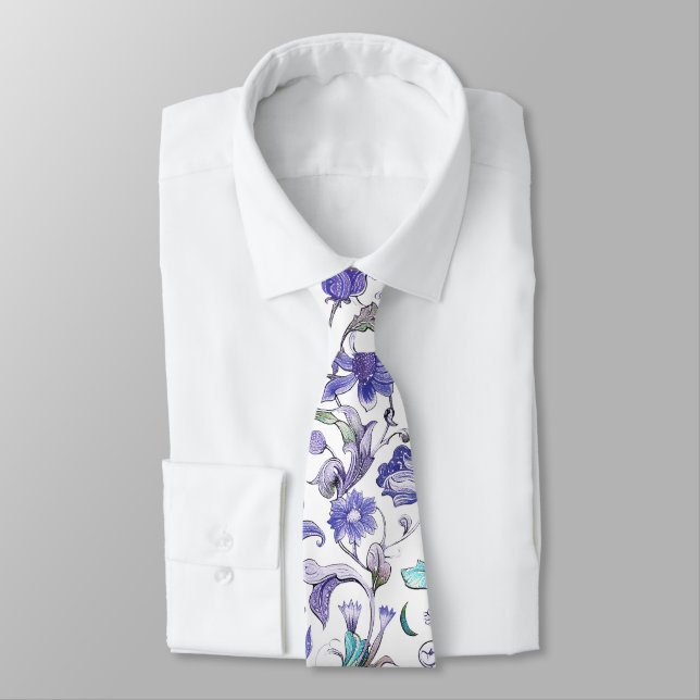 PixDezines William Morris Floral Purple Aqua Neck Tie (Tied)