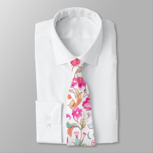 PixDezines William Morris Pink Blue Neck Tie (Tied)