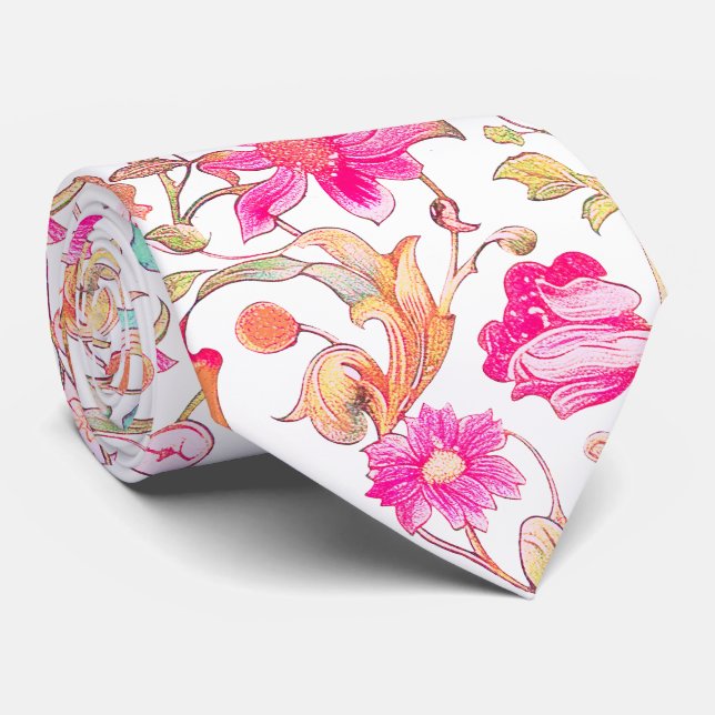 PixDezines William Morris Pink Blue Neck Tie (Rolled)