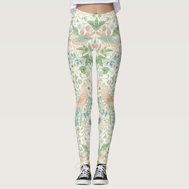 PixDezines William Morris Strawberry Thief Mint Leggings (Front)