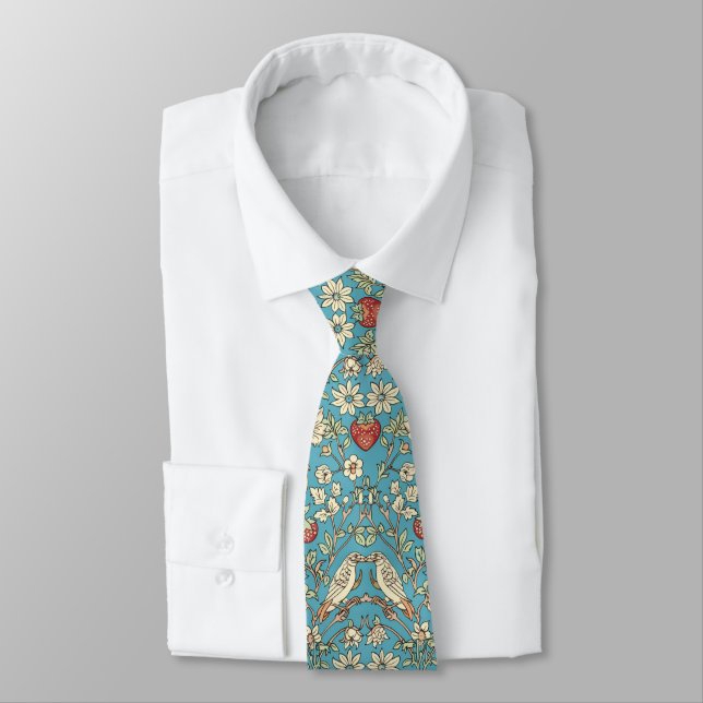 PixDezines William Morris Strawberry Thief Turquoi Neck Tie (Tied)