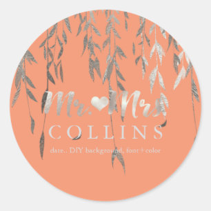PixDezines Willow/Faux Silver Foil/DIY background Classic Round Sticker