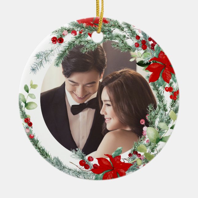 PixDezines Winter Wreath, First Christmas Ceramic Ornament (Front)