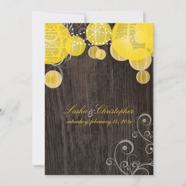 PixDezines yellow lanterns/outdoor wood panels Invitation (Front)