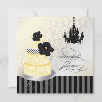 Pixdezines Yellow White Wedding Cake Bridal Shower Invitation by custom_stationery at Zazzle