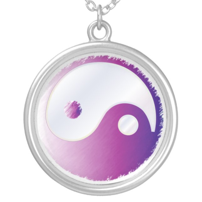 PixDezines Yin Yang, Fuschia Silver Plated Necklace (Front)