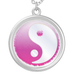 PixDezines Yin Yang, Fuschia Silver Plated Necklace