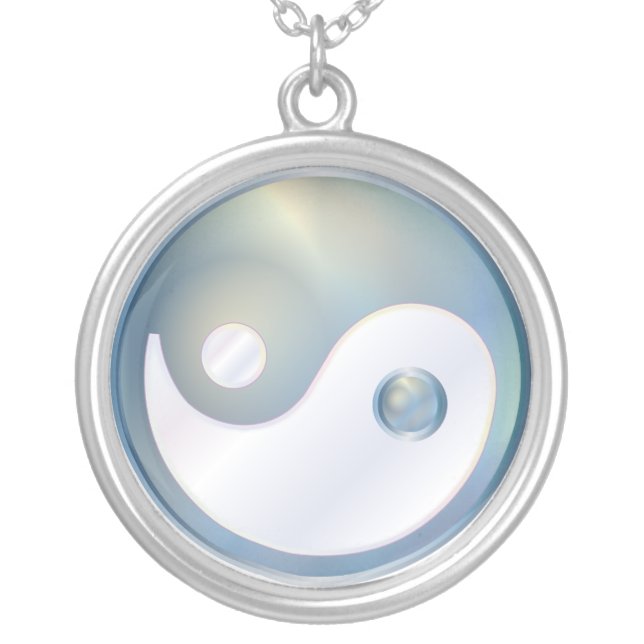 PixDezines Yin Yang, Silver Blue Silver Plated Necklace (Front)