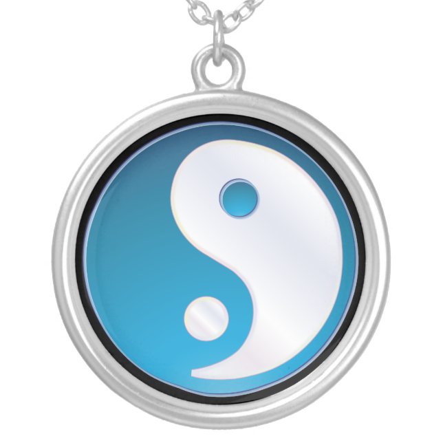 PixDezines Yin Yang, Teal Silver Plated Necklace (Front)