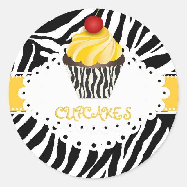 PixDezines zebra+cupcake/DIY color Classic Round Sticker (Front)
