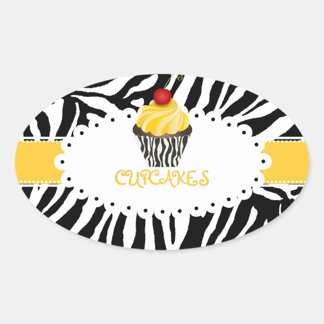 PixDezines zebra+cupcake/DIY color Oval Sticker (Front)