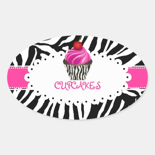 PixDezines zebra+cupcake/DIY color Oval Sticker (Front)