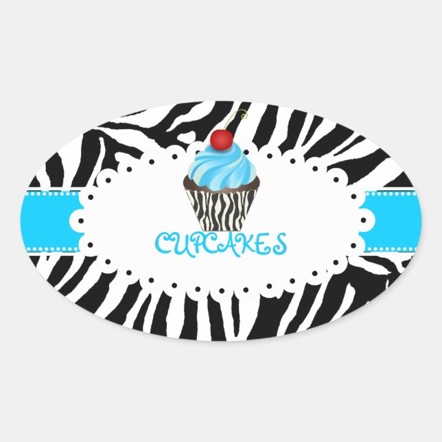 PixDezines zebra+cupcake/DIY ribbon color Oval Sticker (Front)