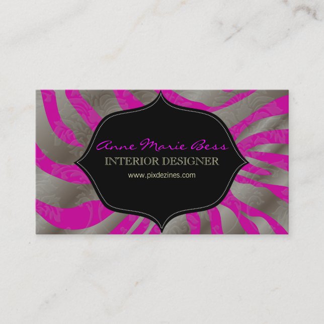 PixDezines Zebra+Damask/DIY background color! Business Card (Front)