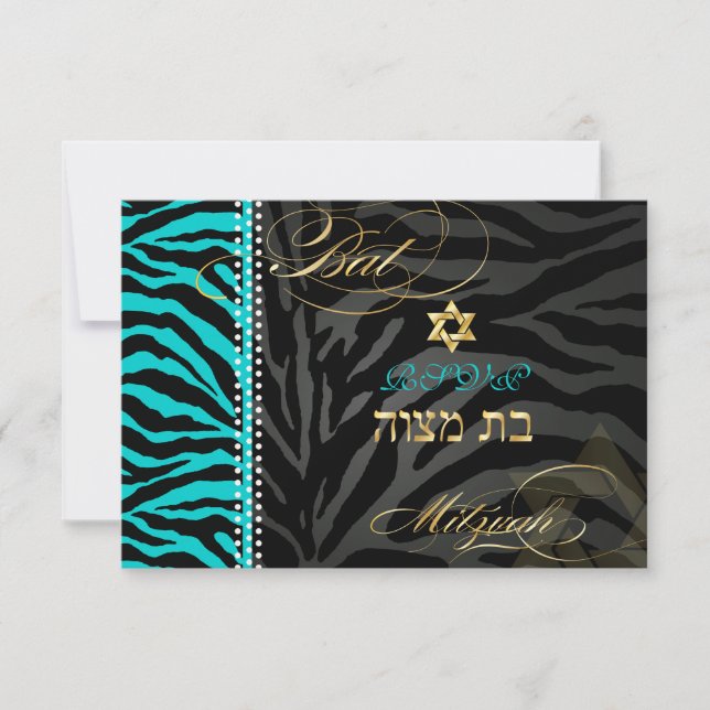 PixDezines Zebra RSVP Bat Mitzvah/DIY Color Aqua (Front)